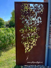 Vogel tuinscherm 2.00 x 1.00 meter, Roest Metaal Tuindecoratie