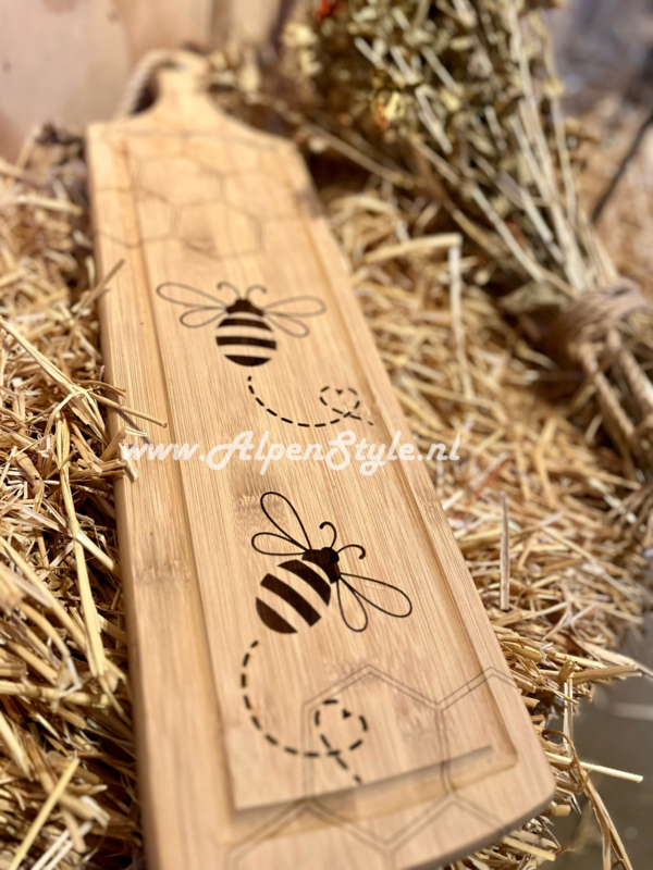 Langwerpige plank „honing bij”  45 x 15 x 2 cm