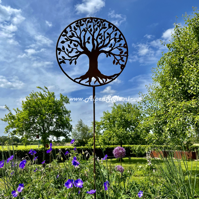 Levensboom in ring tuinsteker. ⌀ 40 x 160 cm, Roest Metaal Tuindecoratie