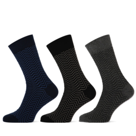 Teckel herensok met 3 dessins - Marine, bruin, zwart