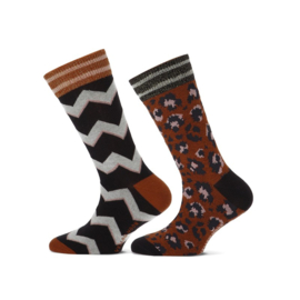 Yellow Moon sokken leopard en zigzag - caramel 27-30 t/m 39-42