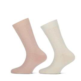 Yellow Moon meisjessokken ajour -  Off-white/nude pink 2-pack 23-26 t/m 35-38