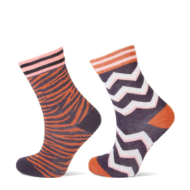 Yellow Moon sokken zebra ZigZag 2-pack - Caramel/antracite