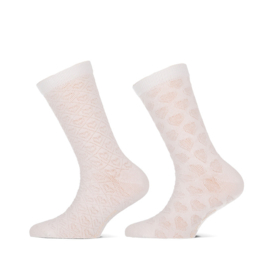 Yellow Moon Girls socks Ajour Hearts- set 2-pack off-white of wit 23-26 t/m 35-38