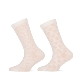 Yellow Moon Girls socks Ajour Hearts- set 2-pack off-white of wit 23-26 t/m 35-38
