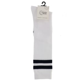 Yellow Moon kniekousen rib sport - wit met zwarte strepen 27-30 t/m 35-38
