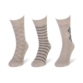 Teckel herensok met 3 dessins - zwart, marine, beige