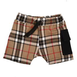 Shorts met cargozakje | Checks Camel & Black | Handmade