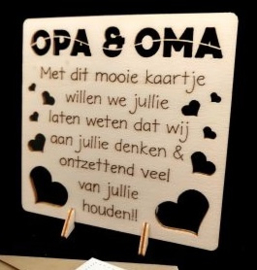 Houten wenskaart "Opa en Oma"