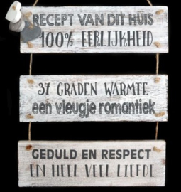 Hangend tekstbord "Recept van dit huis...."