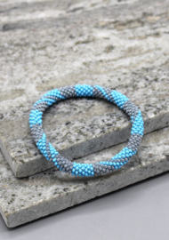 Glaskralen armband - blauw, grijs