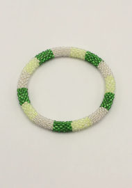 Glasperlenarmband - silber, hellgrün und leuchtend grün