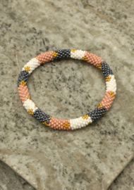 Glasperlenarmband - silber, weiß und braun