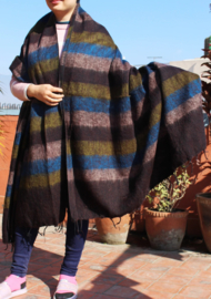Luxe bruin blauw gestreepte wollen meditatie omslagdoek