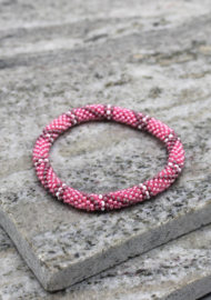 Glaskralen armband - roze en grijs