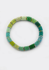 Glaskralen armband - groen gestreept