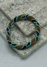 Glaskralen armband - blauw, goud en zwart