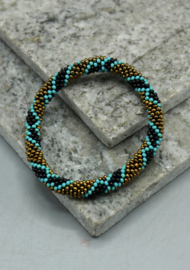 Glass beads bracelet - blue, gold, and black