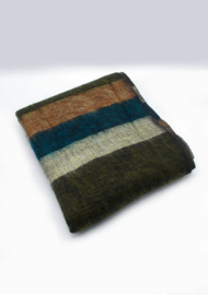 Luxe groen, blauw en bruin gestreepte wollen meditatie sjaal