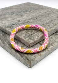 Glass beads bracelet - pink and gold