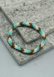 Glass beads bracelet - white, gold, multicoloured