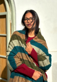 Luxe groen, blauw en bruin gestreepte wollen meditatie sjaal