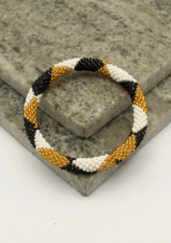 Glasperlenarmband - weiß, gold und schwarz