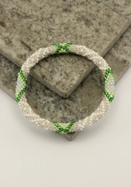 Glasperlenarmband - silber, weiß und grün