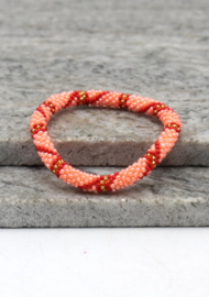Glaskralen armband - rood, roze en goudkleurig