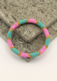 Glasperlenarmband - rosa, grün und gold