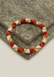 Glasperlenarmband - gold, rot und weiß