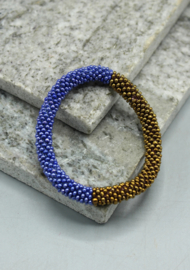 Glaskralen armband - goud en blauw