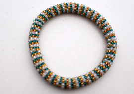 Glass beads bracelet - green, gold, white