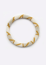 Glaskralen armband - wit en goud