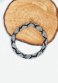 Glaskralen armband - disco, zwart en zilver