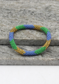 Glass beads bracelet - blue, green and gold
