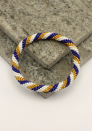 Glasperlenarmband - weiß, blau und gold