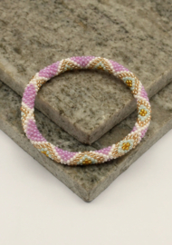 Glasperlenarmband - lavendelviolett, weiß und gold
