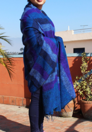 Luxurious blue-purple striped woolen meditation scarf