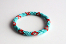 Glaskralen armband - turkoois en rood