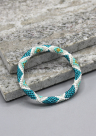 Glass beads bracelet - turquoise, and white