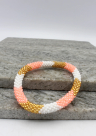 Glaskralen armband - roze, wit en goud