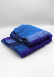 Luxuriöser blau-lila gestreifter Meditationsschal aus Wolle