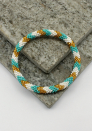 Glasperlenarmband - gold, blau und weiß