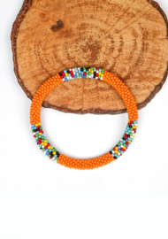 Glaskralen armband - mandarijn en meerkleurig
