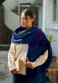 Luxe blauwpaars gestreepte wollen meditatie omslagdoek