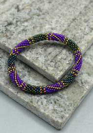 Glass beads bracelet - bright purple, gold