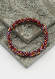 Glaskralen armband - kastanjebruin en blauw