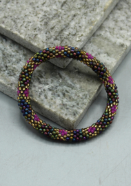 Glass beads bracelet - purple, gold, and multicolored