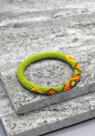 Glass beads bracelet - green and orange